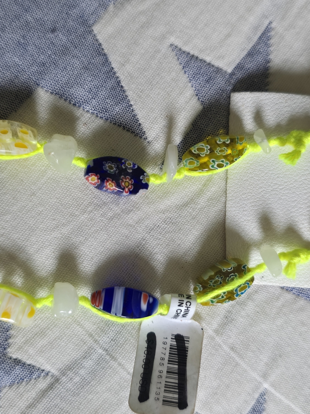 Free People Neon Yellow & Blue Millefiori Bead Dangle Earrings - Picture 2 of 4